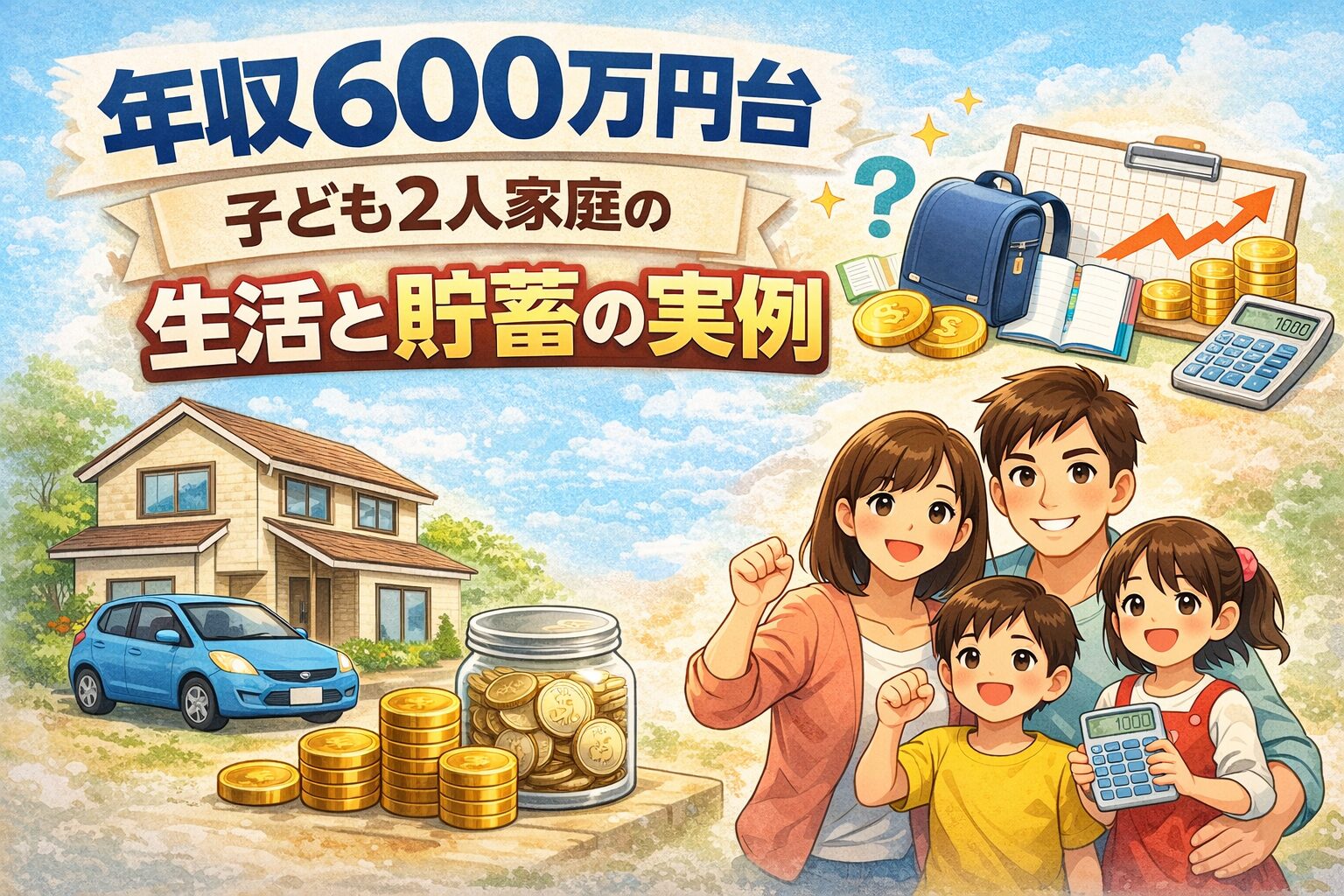 年収600万円台・子ども2人家庭の生活と貯蓄の実例